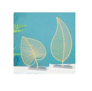 Luxury Leaf Ornaments Metal <b>Crafts</b> Creative Home Living Room Showpiece Object Cabinet Decorations <b>Iron</b> Metal Wooden Base - Product Image 2