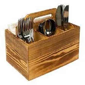 مطعم المطبخ 4 المقصورات أدوات مائدة من الخشب العلبة ل أطباق المائدة الخيزران حامل أواني مصنوع من خشب الخيزران