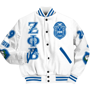 Zeta Phi Beta 1920 Azul Blanco Hermandad Greek Life Varsity Letterman Chaqueta ZPB Chenille Patch Founders Edition - Product Image 4