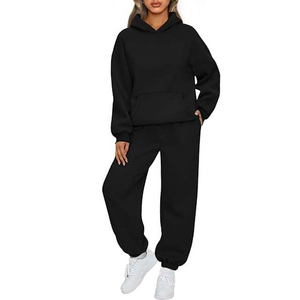 Ensemble de survêtements à la mode 100% coton pour femmes, pantalon de jogging confortable à capuche, tenue deux pièces pour fitness, gym, vêtements de sport personnalisés - Product Image 1