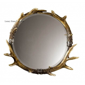 Stylish Antler Design Metal Home Decor <b>Wall</b> <b>Mirror</b> Round Shape Gold Color Handmade Attractive Design Metal Creative Arts - Product Image 1