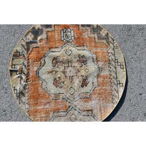 Alfombra de área de lana turca Vintage 2,8 X 2.8ft naranja Beige diseño de retazos tejido plano área grande para decoraciones de sala de estar látex - Product Image 5