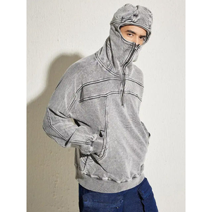 Custom Logo Acid Wash Hoodie <b>Men</b> <b>Grey</b> Quarter Zip Pullover <b>Sweatshirt</b> Heavyweight Trackstar OEM Private Label - Product Image 3