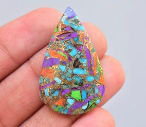 Perles de pierres précieuses naturelles turquoises, perles pour bijoux, ornements de pierres précieuses bronzées, de hauteur orange, vert et noir - Product Image 4