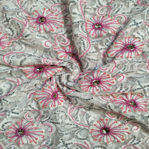 Superior Quality Nigerian Couture 5 Yard Red <b>Net</b> Lace <b>Fabric</b> With Floral PAttern And Intricate Embroidery Work For Wedding Wear - Product Image 2