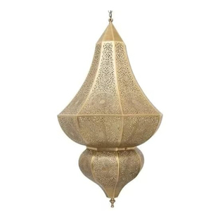 Handmade Moroccan Geometric Brass Pendant Light Cutout Design Gold Finish Ceiling Hanging Lantern <b>Lamp</b> In Affordable Price - Product Image 5