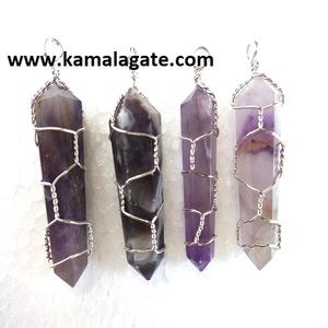 En gros Argent Plaqué Labrodolite Double Point Crayon Fil Wrap Cristal Guérison Pendentif Pierre Précieuse Pendentif À La Mode - Product Image 2