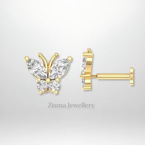 Lujo Marquesa diamante mariposa Stud pendientes laboratorio cultivado CVD diamantes 14K oro sólido IGI GIA certificado Piercing joyería - Product Image 5
