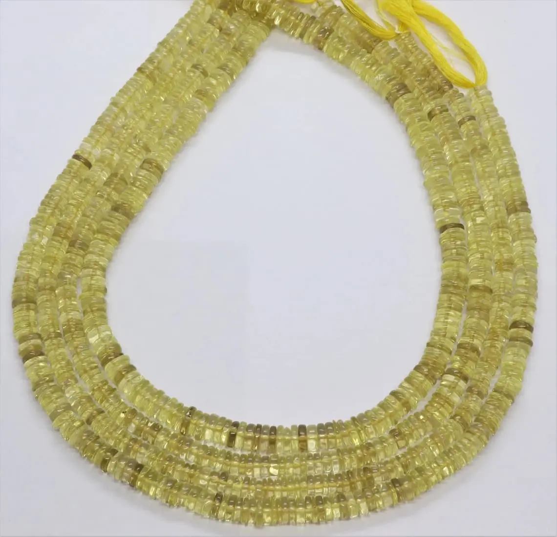 Lemon Quartz Smooth Heishi Tyre Beads Natural Yellow Loose Wheel Shape Gemstone Strands For Jewelry Making At Best Price