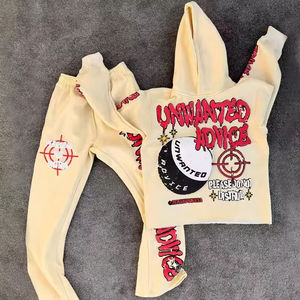 Diamantes de imitación lavado ácido Flare pantalones de chándal Zip up chándales 2 piezas Set Rhinestone Vintage lavado ácido hombres chándal - Product Image 1