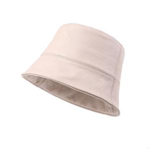 Fashion Simple Flat Bucket Cap Genuine Leather <b>Hat</b> Sheep Skin Leather <b>Hat</b> Sunscreen Shade Fisherman <b>Hat</b> for Daily - Product Image 6