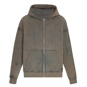 Sudadera con Capucha Vintage Lisa al por Mayor, Hecha a Mano, con Cierre, para Hombre, con Borde Crudo, Personalizada, Lavada al Ácido, con Cierre, 100% Algodón de Felpa - Product Image 5