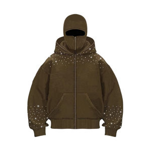 Sweat à capuche rétro Y2K pour homme/femme, à fermeture éclair, à double couche, à capuche, lavage au sable, streetwear d'hiver, doublure unie, vente en gros - Product Image 6