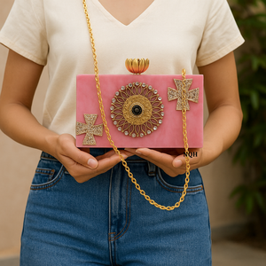 Bolso de Mano de Lujo Hecho a Mano, Duradero y Ecológico, con Cuentas de Madera y Resina, Diseño Geométrico Incrustado, Cadena Cruzada, Logotipo Personalizado - Product Image 6