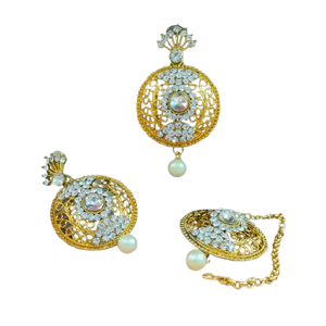 Premium Sophisticated Radiant Maang Tikka Kundan & Stone <b>Earrings</b> <b>Fashion</b> <b>Drop</b> Design for All Occasions Sparkling Brilliance - Product Image 2