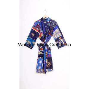 Robe kimono longue vintage faite à la main, style Kantha, motif floral, couverture indienne, veste en coton biologique, douce, hiver, automne, col en V, motif pour femmes - Product Image 5