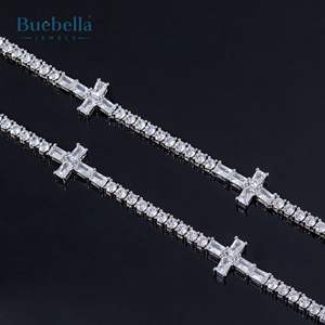 Gran oferta 925 Plata 18K chapado en oro 3mm moissanita diamante Baguette corte Cruz tenis cadena para hombres collares de alta calidad para hombres - Product Image 5