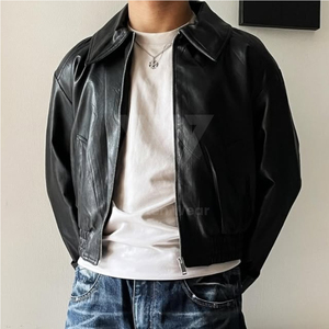 Veste en cuir pour homme, coupe ample, style streetwear, avec logo personnalisé OEM, imperméable, zippée, sans doublure - Product Image 1