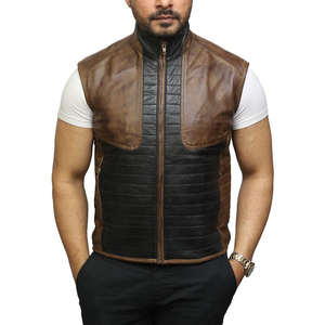 เสื้อกั๊กหนังสำหรับผู้ชายเสื้อกั๊กหนังสีดำสำหรับนักขี่รถจักรยานยนต์ - Product Image 1