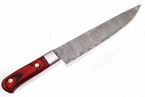 Cuchillo de cocina de hoja de acero de Damasco hecho a mano OEM con madera Pakka/alfiler de mosaico/bolsa de cuero de refuerzo de acero pedido mínimo 20 piezas - Product Image 5