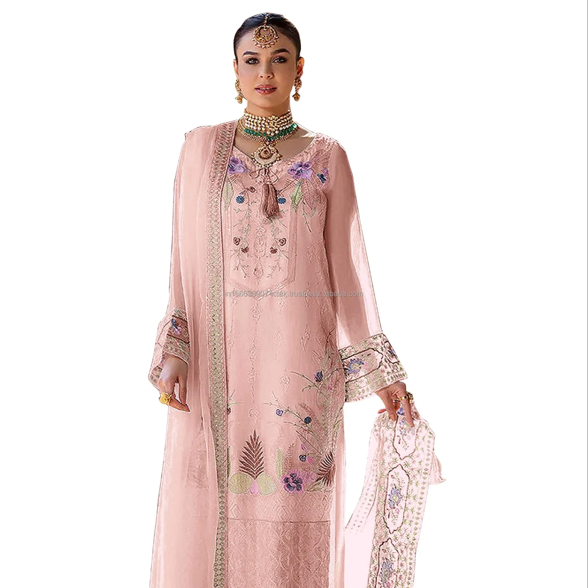 Pakaian pesta & pernikahan pakaian berat Georgette Shalwar Kameez dengan bordir & pengkodean pakaian kerja wanita tingkat grosir pakaian pernikahan India