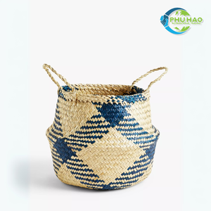 PANIERS DE VENTRE EN SEAGRASS fabriqués à la main avec poignées, parfaits pour les fruits frais, les plantes, panier de rangement décoratif fait à la main pour un usage domestique - Product Image 5