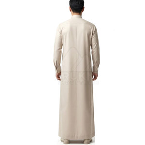 Thobe arabe premium décontracté à manches longues, vêtement musulman avec col à revers élégant, coupe confortable, en coton léger et respirant - Product Image 2