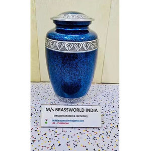 Urne funéraire classique en aluminium bleu pour cendres, style américain, 220 pouces cubes, design personnalisable, souvenir commémoratif, vente en gros - Product Image 1