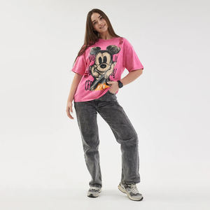 T-shirt tricoté à épaules tombantes 100% coton pour femmes en gros T-shirt décontracté surdimensionné imprimé graphique personnalisé Streetwear - Product Image 4