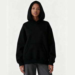 <b>Women's</b> <b>Black</b> Hooded Pullover Sweatshirt Drop Shoulder <b>Long</b> <b>Sleeve</b> Kangaroo Pocket Solid Casual Autumn <b>Top</b> Reasonable Price - Product Image 1