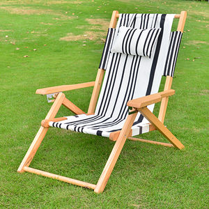 كرسي شاطئ بظهر قابل للطي من ساج بلاك ستريب مع مساند خشبية، مقعد رملي فاخر قابل للإمالة مع حقيبة تبريد معزولة ومسند للرأس - Product Image 2