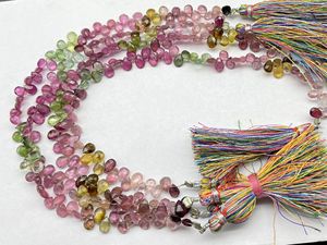 Cuentas de Briolette con forma de pera facetada de turmalina múltiple de alta calidad, cuentas con forma de almendra de piedras preciosas naturales para joyería - Product Image 4
