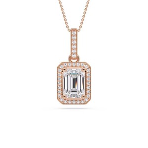 Colgante de Diamante Corte Esmeralda con Halo Simple, 0.50 Ct, Diamante Cultivado en Laboratorio, en Platino, para Regalo de Aniversario de Bodas - Product Image 1
