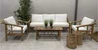 Conjunto de Sofá Cama de Bambú Sólido Ecológico, Reclinable, Moderno, para Interiores y Exteriores, de Tres Plazas, con Mesa Central