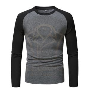 Negro Gris Contraste Color Buen proveedor en diferentes diseños Cómodo Top de manga larga Cuello redondo Tela Premium Camiseta casual - Product Image 1