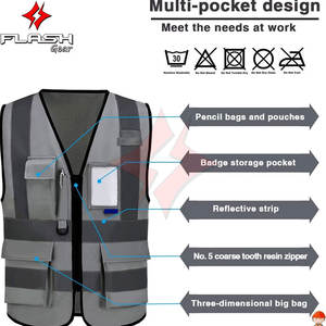 Chaleco de Seguridad con Tiras Reflectantes, Ropa de Trabajo Multifuncional para la Construcción, Bolsillos, Personalizable, Alta Visibilidad Nocturna, ANSI/EN ISO CLASE 1 - Product Image 4