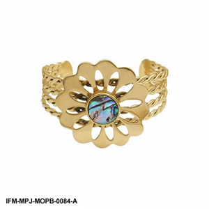 <b>Boho</b> Abalone Shell Flower Cuff Bangle Gold Twisted Multi-Strand Statement <b>Bracelet</b> Natural Shell Inlay Floral Jewelry for Women - Product Image 5