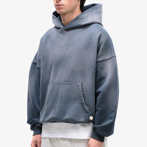 380g 100% algodón mezclado polar invierno bolsillo pulóver Sudadera con capucha para hombres peso pesado de gran tamaño manga larga estampado en relieve - Product Image 1