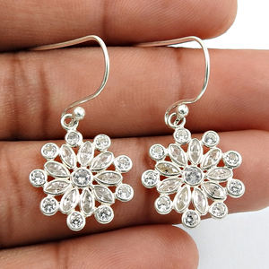Pendientes colgantes con forma de flor de Plata de Ley 925 de Zirconia cúbica blanca para mujer y niña, joyería hecha a mano, nuevo pendiente de plata caliente - Product Image 3