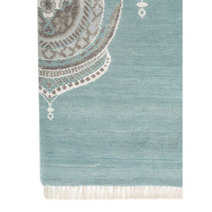 Alfombras Khidki Azules de Lana y Seda de Bambú Anudadas a Mano, 10 mm, Diseño Rectangular con Parches, para el Hogar, Pasillo, Hechas a Mano - Product Image 4