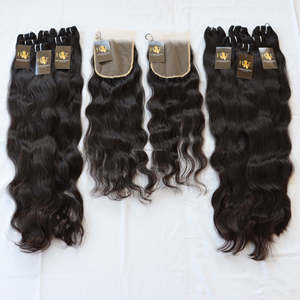 Vendeurs de cheveux vierges indiens crus Produits capillaires brésiliens à vague profonde 100% paquets de cheveux humains naturels avec fermeture à lacet - Product Image 1