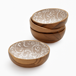 Cuenco para servir de madera de acacia con esmalte floral rojo Cuenco redondo hecho a mano para decoración de mesa Snack Ensalada y uso en el comedor - Product Image 5