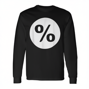 T-shirt a maniche lunghe con simbolo del segno del percentuale, girocollo nero, unisex, taglia adulta M L XL XXL - Product Image 2