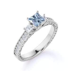 925 Sterling Silver Classic Style Wedding Minimal Ring <b>for</b> Women Aquamarine Cubic Zirconia Halo Engagement Moissanite Main Stone - Product Image 5