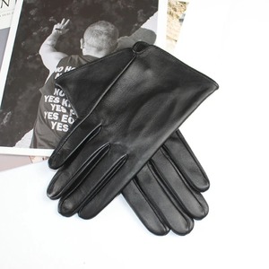 Gants de conduite en peau de mouton pour hommes, couleur unie, cuir simple, écran tactile non doublé, gants de moto à ondulation mode - Product Image 4