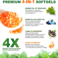 4400mg Empat dalam Satu Sea Buckthorn Oregano Black Cumin Elderberry Softgels 200 untuk Imunitas Antioksidan Dukungan Pencernaan Peningkat
