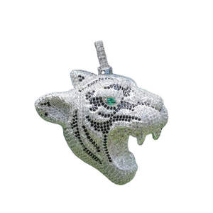 Colgante de Tigre con Moissanita Totalmente Incrustada, Estilo Hip Hop Personalizado, Plata 925 con Baño de Rodio y Oro de 14K, Facetado, Regalo para Hombres y Mujeres - Product Image 3