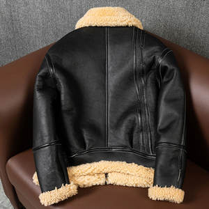 <b>Men's</b> High Quality B3 <b>Shearling</b> Leather <b>Jacket</b> Slim Fit with Soft Fur Decoration for Stylish Winter Outdoor Activities - Product Image 3