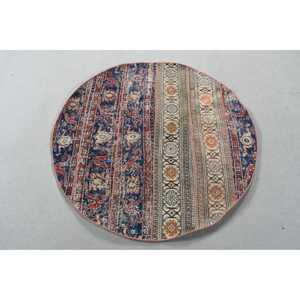 Alfombra Redonda Vintage de 37x3.8 pies, Azul Turco, Patchwork de Lana, Respaldo de Látex Ecológico - Product Image 1