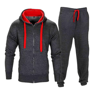 Haute qualité hiver formel respirant hommes charbon rouge survêtement ensembles polaire deux pièces pull à capuche pantalons de survêtement nouveau Slim Fit - Product Image 1